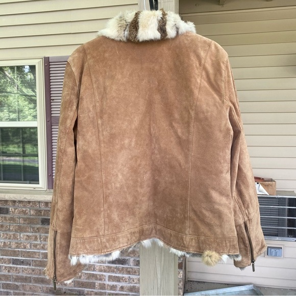 St. John’s Bay Vintage Rabbit Fur Trim Leather Jacket - Picture 11 of 11